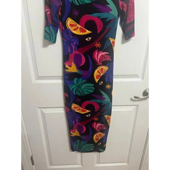 Farm Rio Mystic Jungle Dress 3/4 Length Sleeve Bodycon Size XS  Zipper Back - Picture 11 of 13